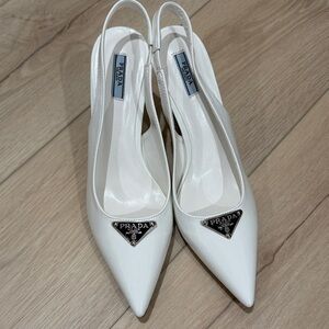 Prada White Heels (NEW) runs small